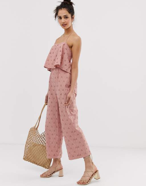 ASOS DESIGN jumpsuit with crop top layer in broderie, ASOS