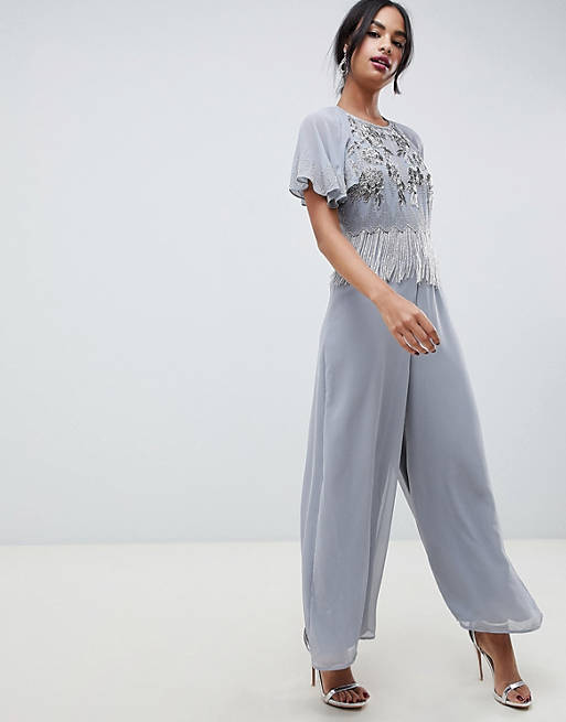 ASOS DESIGN jumpsuit with flutter sleeve and embellishment