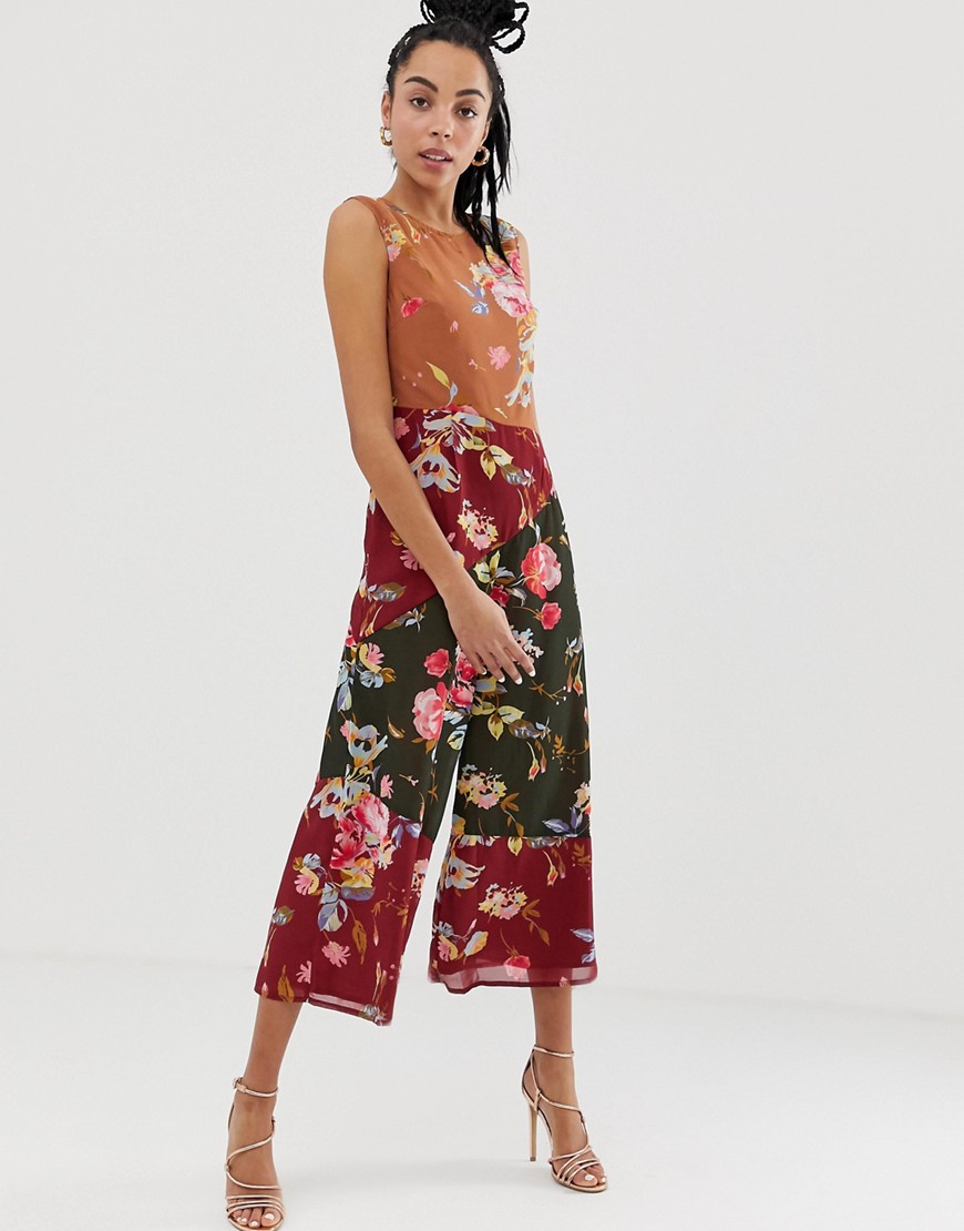 ASOS DESIGN jumpsuit with high neck in mixed print-Multi