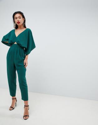 asos design petite jumpsuit with kimono sleeve and peg leg