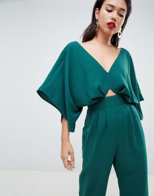 asos design jumpsuit with kimono sleeve and peg leg