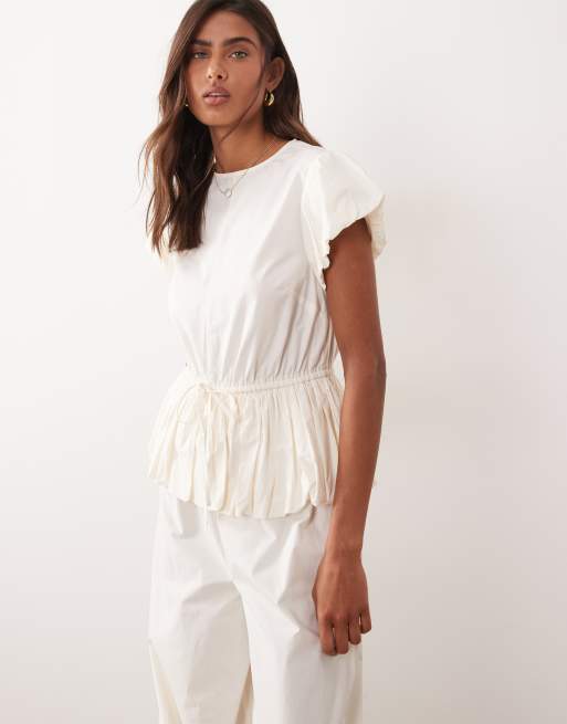 ASOS DESIGN jumpsuit with peplum and balloon legs in cream, 2 of 4