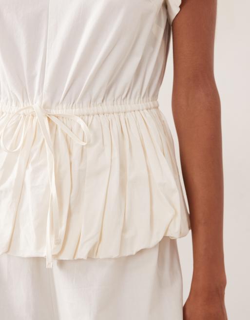 ASOS DESIGN jumpsuit with peplum and balloon legs in cream, 3 of 4