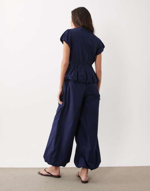 ASOS DESIGN jumpsuit with peplum and balloon legs in navy, 4 of 4