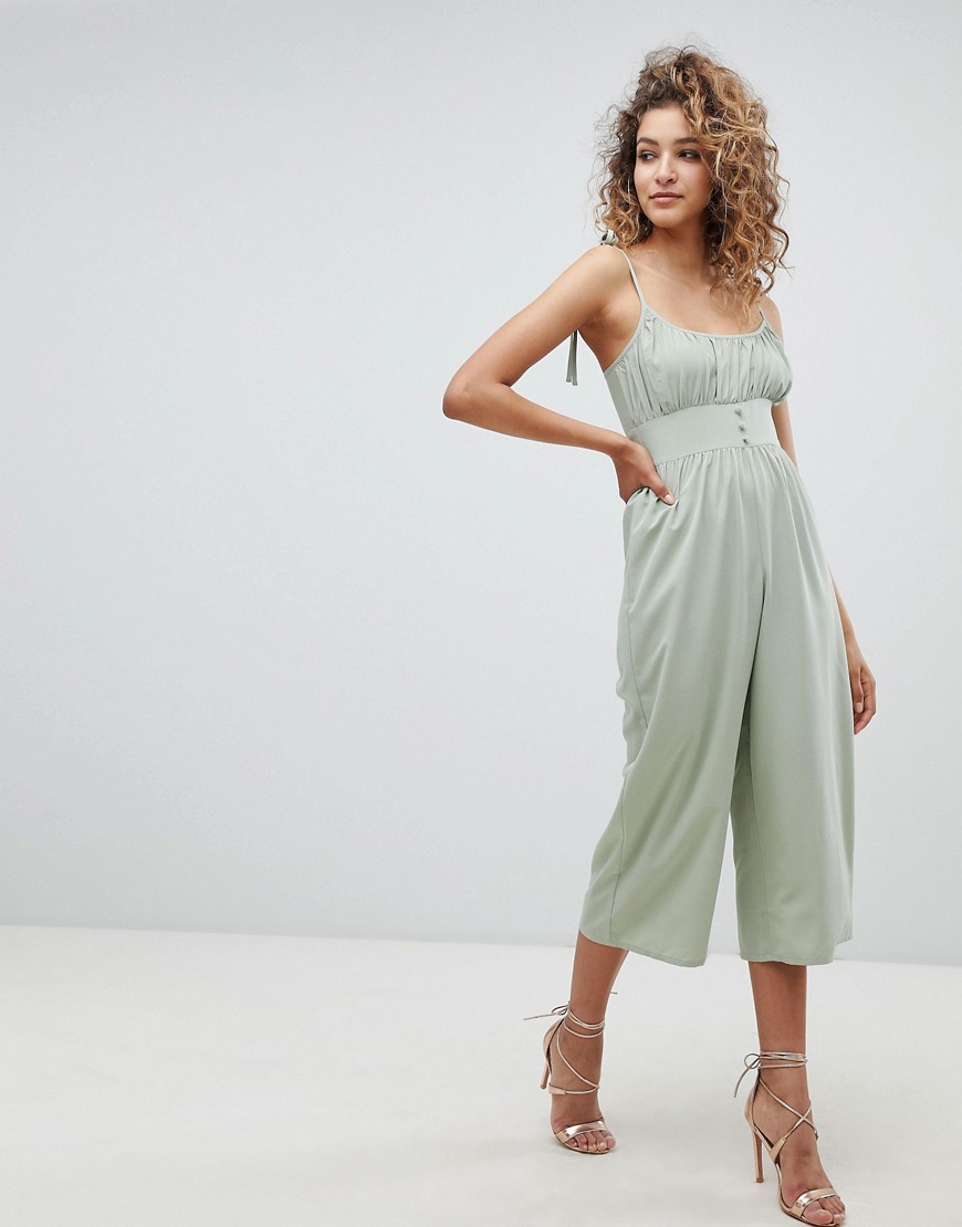 ASOS DESIGN jumpsuit with tie cami straps and pleat detail-Multi