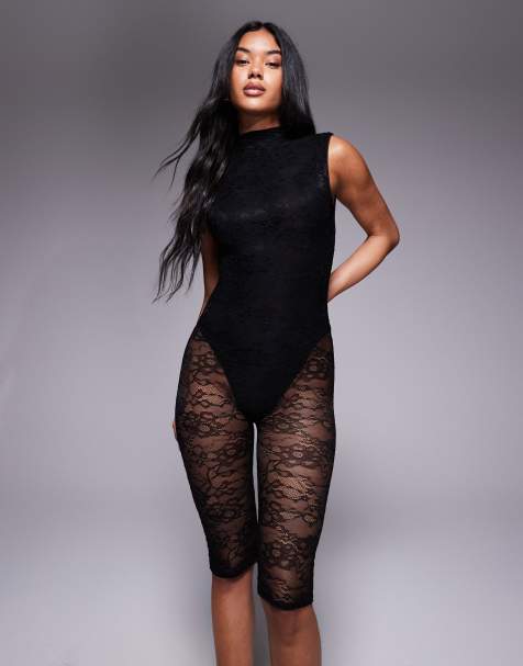 ASOS DESIGN – Jumpsuits med capriben och låg, draperad rygg i spets - view 1