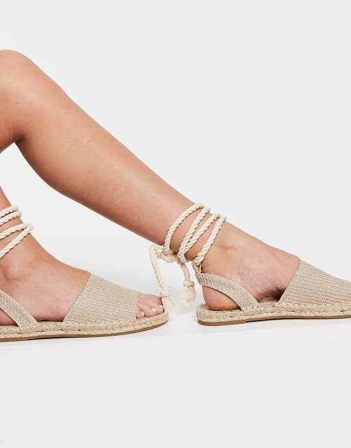 ASOS DESIGN - June - Sandali espadrilles a pianta larga con stringhe in tessuto naturale, 3 di 4