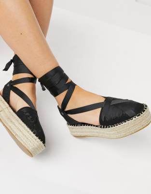 ASOS DESIGN - Junior - Espadrilles met plateauzool en enkelband in zwart |  ASOS