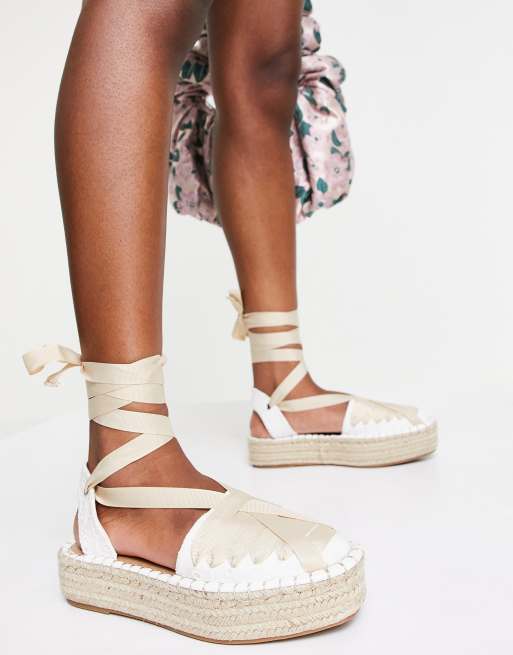 ASOS DESIGN espadrilles with ankle tie in white crochet | ASOS