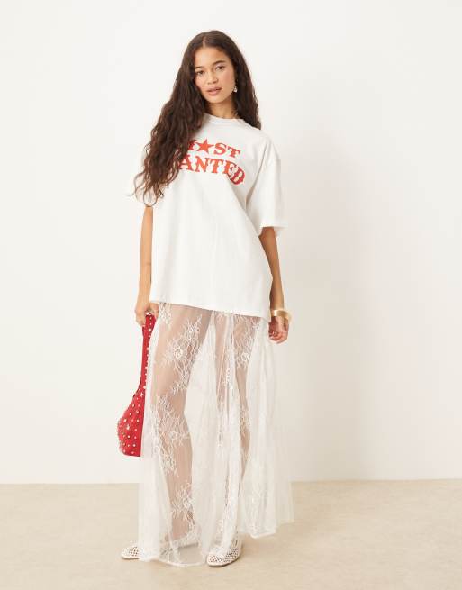 ASOS DESIGN - Jupe à godets longue en dentelle - Ivoire, 2 de 5