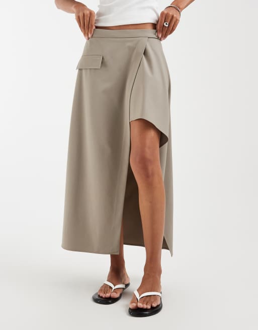 ASOS DESIGN - Jupe ajustée asymétrique - Taupe, 5 de 5