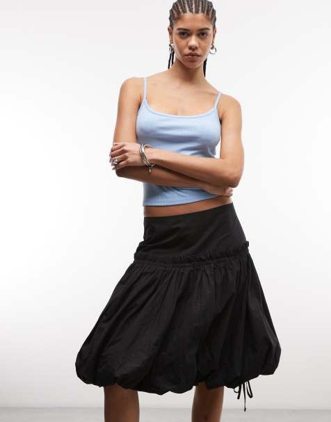 ASOS DESIGN - Jupe boule longueur fantaisie à taille basse et cordon de serrage - Noir - view 1