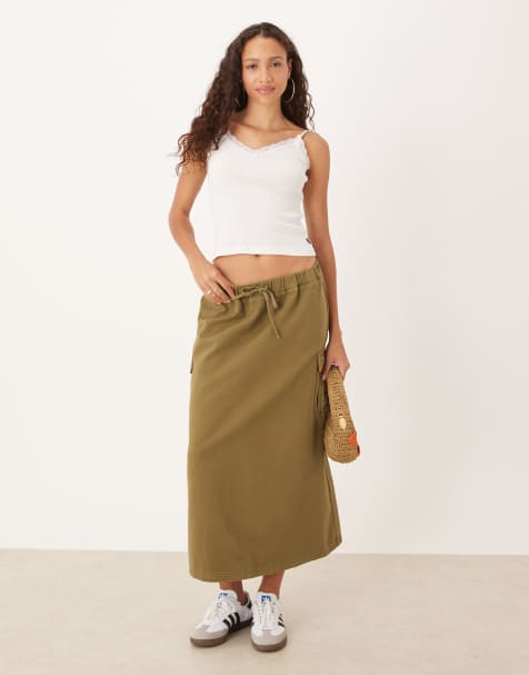 ASOS DESIGN - Jupe cargo longue coupe trapèze - Kaki - view 1