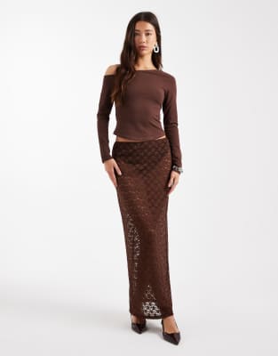 Jupe colonne longue en dentelle transparente - Chocolat-Brown 32