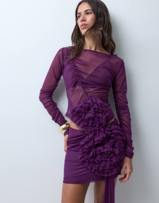ASOS DESIGN jupe courte en tulle avec fleur et drapé violette, 2 de 5
