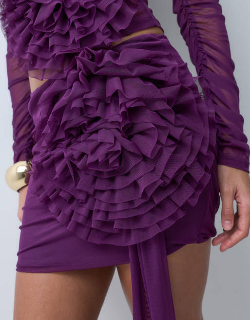 ASOS DESIGN jupe courte en tulle avec fleur et drapé violette, 3 de 5