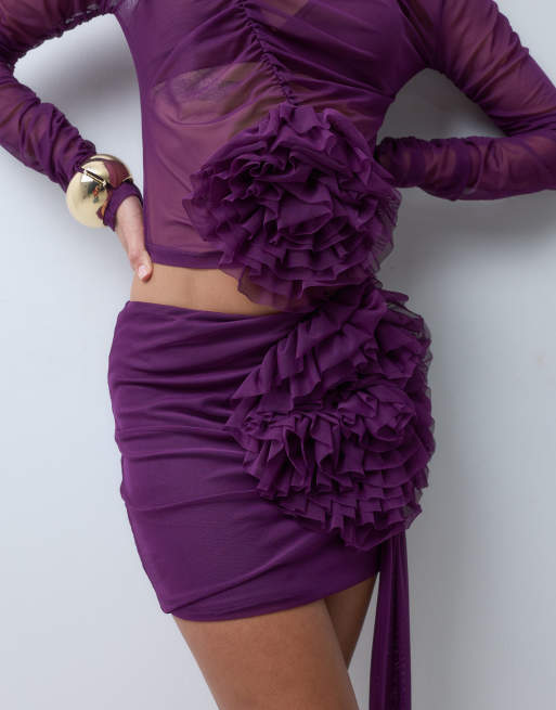 ASOS DESIGN jupe courte en tulle avec fleur et drapé violette, 5 de 5