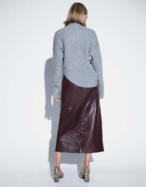 ASOS DESIGN jupe crayon en imitation cuir à taille nette ajustée bordeaux, 5 de 5