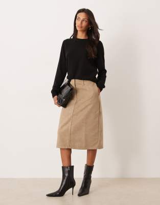 ASOS DESIGN - Jupe crayon en imitation daim avec taille épurée - Beige-Neutre