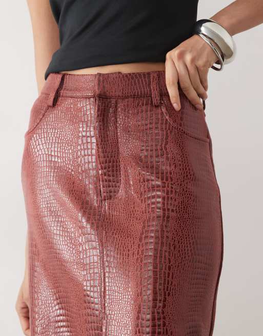 ASOS DESIGN jupe crayon en jersey effet croco aspect cuir bordeaux, 4 de 5