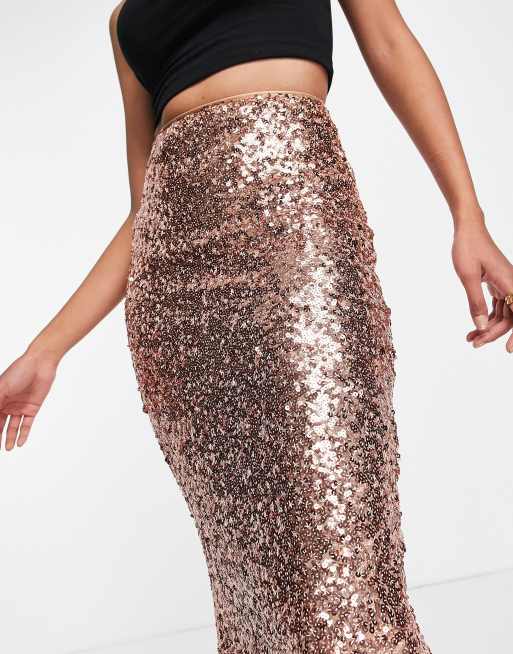 ASOS DESIGN Jupe crayon mi longue sequins Rose p le ASOS