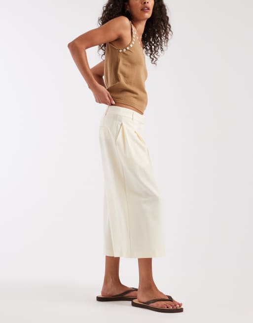 ASOS DESIGN - Jupe-culotte ajustée à taille haute - Crème, 2 de 5