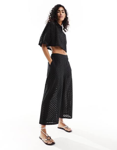 ASOS DESIGN - Jupe-culotte d'ensemble en broderie anglaise - Noir - view 1