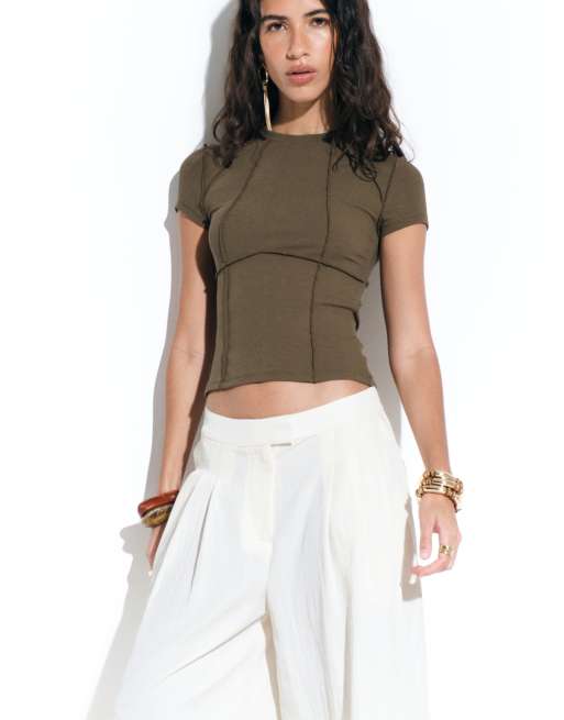 ASOS DESIGN - Jupe-culotte plissée coupe fluide ajustée - Crème, 2 de 5
