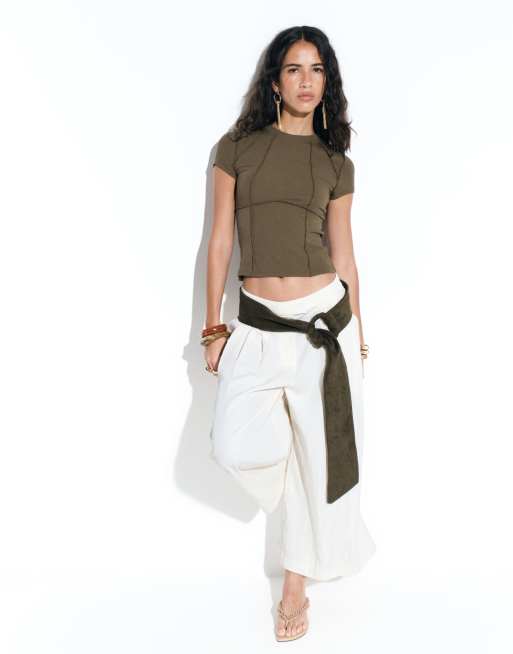 ASOS DESIGN - Jupe-culotte plissée coupe fluide ajustée - Crème, 5 de 5