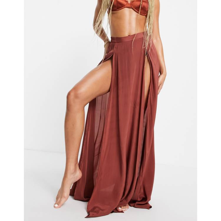 ASOS DESIGN Jupe de plage d ensemble longue et fendue Marron