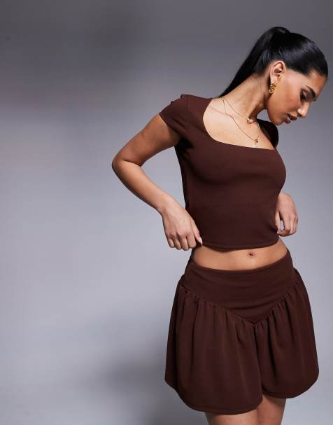 ASOS DESIGN - Jupe d'ensemble avec taille basse en V - Chocolat - view 1