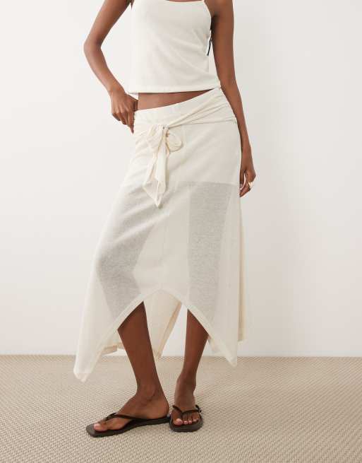 ASOS DESIGN - Jupe d'ensemble en jersey crochetée avec liens noués à la taille - Crème, 2 de 5