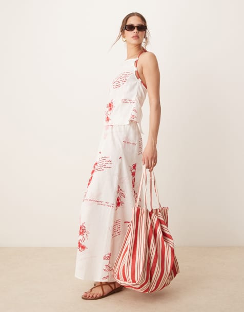 ASOS DESIGN - Jupe d'ensemble longue à imprimé et cordon de serrage - Rouge - view 1