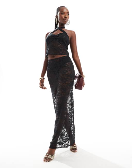 ASOS DESIGN - Jupe d'ensemble longue en dentelle - Noir