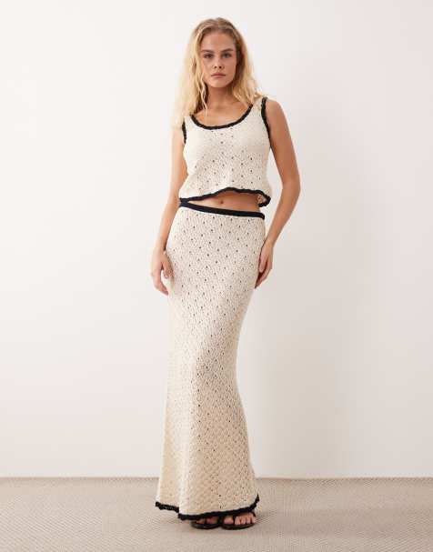 ASOS DESIGN - Jupe d'ensemble longue en maille contrastante - Noir et blanc - view 1