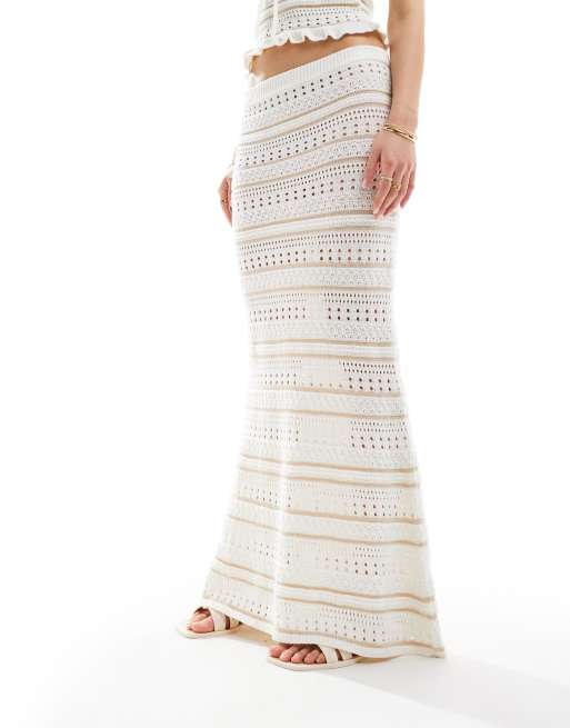 ASOS DESIGN - Jupe d'ensemble longue en maille rayée - Crème, 3 de 5