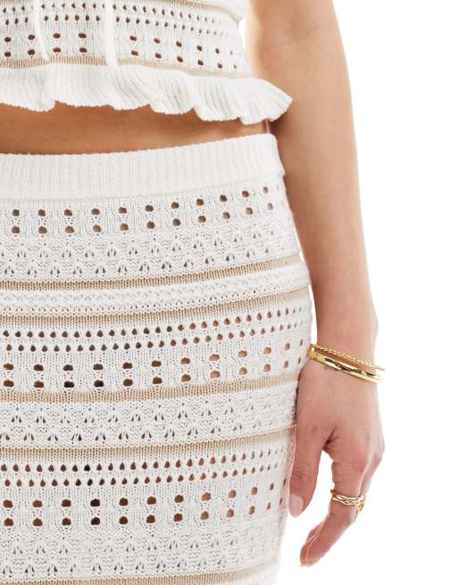 ASOS DESIGN - Jupe d'ensemble longue en maille rayée - Crème, 4 de 5