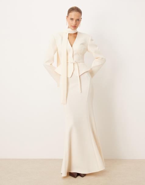 ASOS DESIGN - Jupe d'ensemble longue et ajustée à ourlet plongeant - Babeurre - view 1