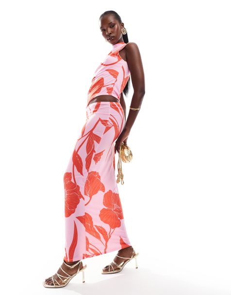 ASOS DESIGN - Jupe d'ensemble longue et moulante à imprimé fleuri oversize - Rose - view 1