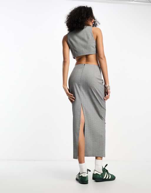 ASOS DESIGN Jupe d ensemble mi longue coupe crayon a carreaux Gris ASOS