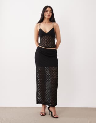 Jupe droite longue en dentelle - Noir 38
