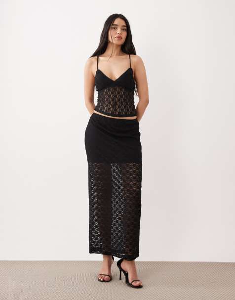 ASOS DESIGN - Jupe droite longue en dentelle - Noir - view 1