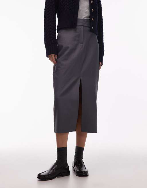 ASOS DESIGN - Jupe droite mi-longue ajustée - Gris, 2 de 5