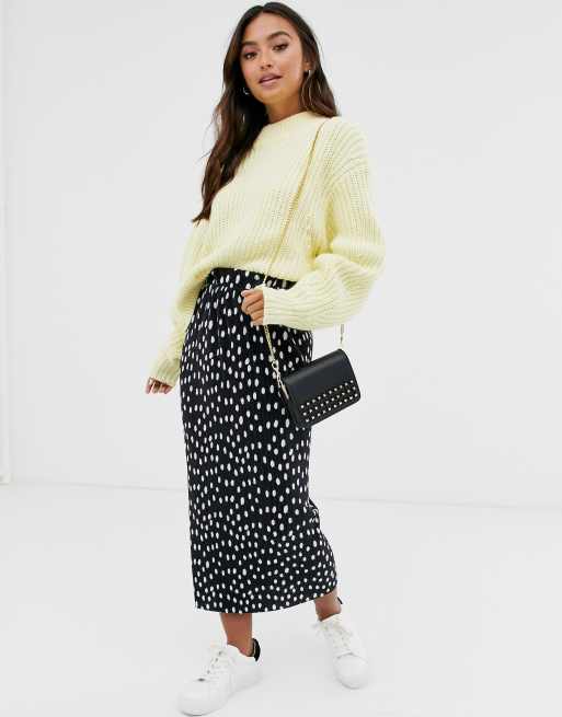 ASOS DESIGN Jupe droite mi longue pliss e pois Noir et blanc