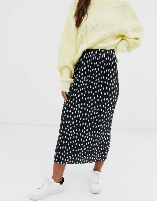 ASOS DESIGN Jupe droite mi longue pliss e pois Noir et blanc