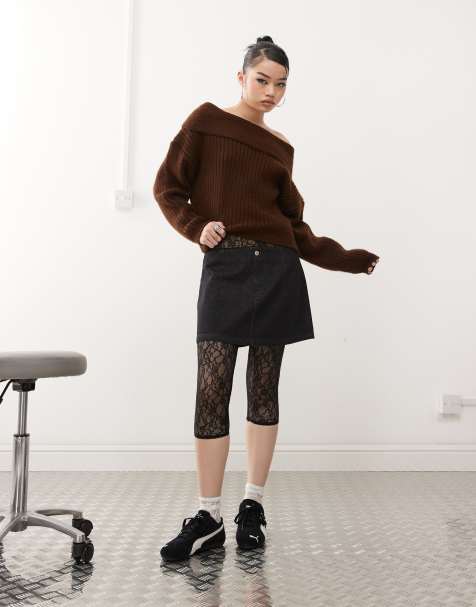 ASOS DESIGN - Jupe en jean évasée avec taille épurée - Noir brut - view 1