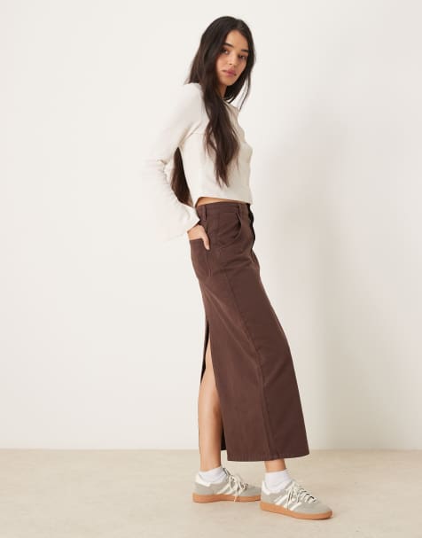 ASOS DESIGN - Jupe en jean longue avec fente à l'arrière - Marron teinté - view 1