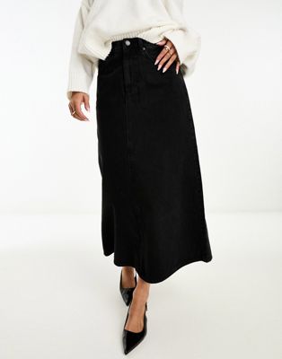 ASOS DESIGN A line denim midi skirt with side split in wash black - ASOS Price Checker