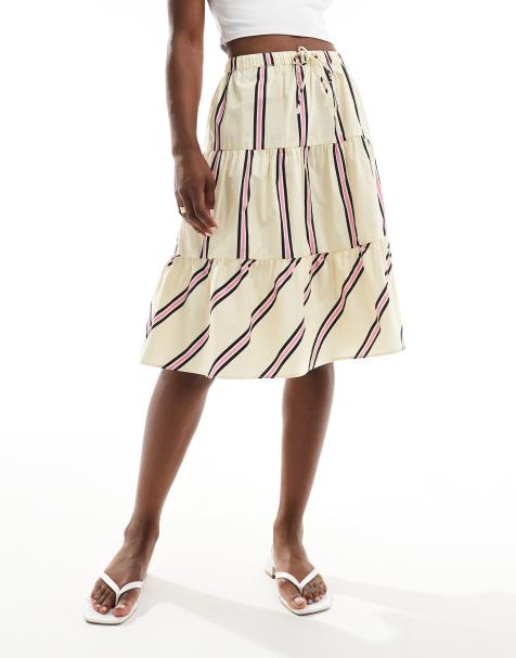 ASOS DESIGN - Jupe étagée longueur genou à rayures - Jaune et rose - view 1