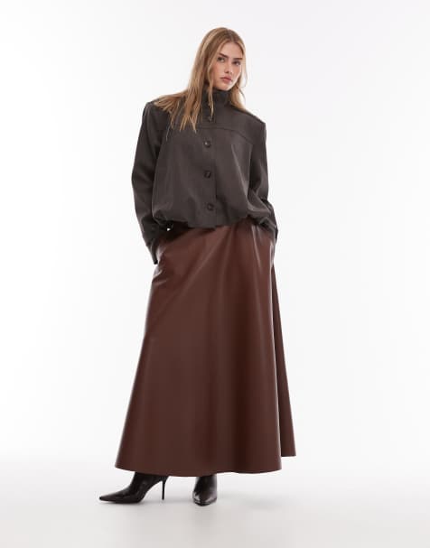 ASOS DESIGN - Jupe évasée en PU - Marron - view 1